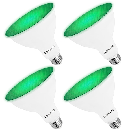 Luxrite PAR38 LED Green Light Bulb 8W 45W Equivalent Damp Rated UL Listed E26 Medium Base, 4PK LR31643-4PK